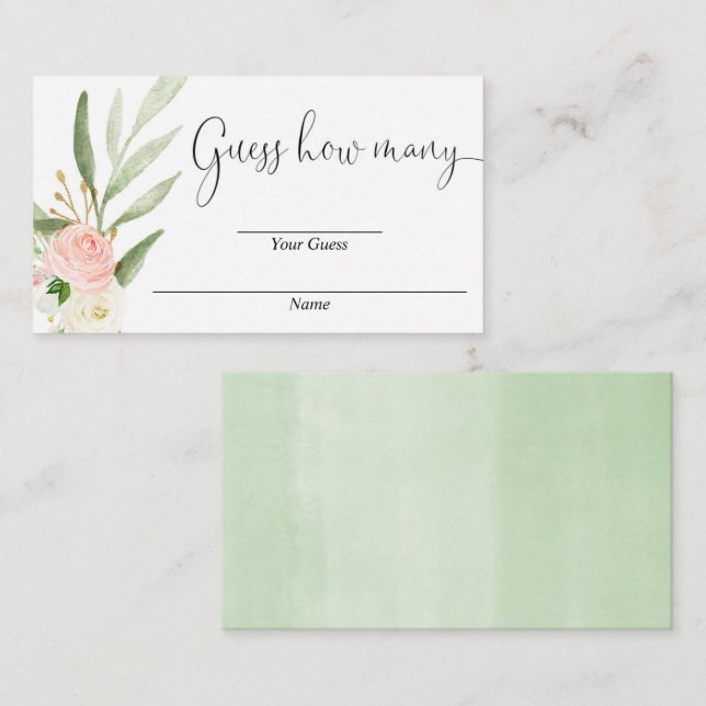 Raten Sie mal, wie viele rosa, blumengoldene Babyd Begleitkarte (Vorne/Hinten)