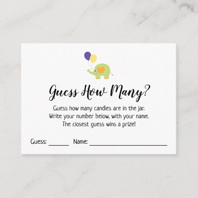 Raten Sie mal, wie viele? Weiße, Niedliche Elefant Begleitkarte (Vorderseite)