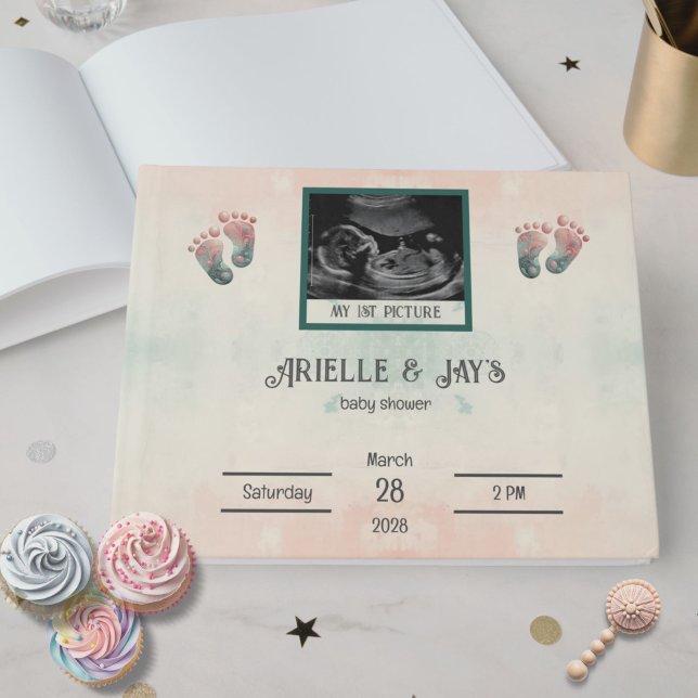 "Raten Sie wem" Geschlecht offenbart Ultraschalldu Gästebuch (Customize Ultrasound Baby Shower "Guess Who" Guest Book)
