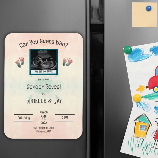"Raten Sie wem" Geschlecht offenbart Ultraschalldu Magnet (Baby Shower Ultrasound Gender Reveal Invitation Magnet)