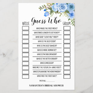 Raten Sie, wer Blue Bllower Brautparty Game Card Flyer
