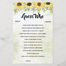 Raten Sie, wer Sonnenblumen Brautparty-Spielkarte Flyer