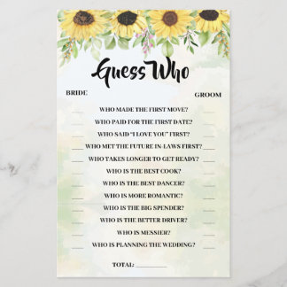 Raten Sie, wer Sonnenblumen Brautparty-Spielkarte  Flyer