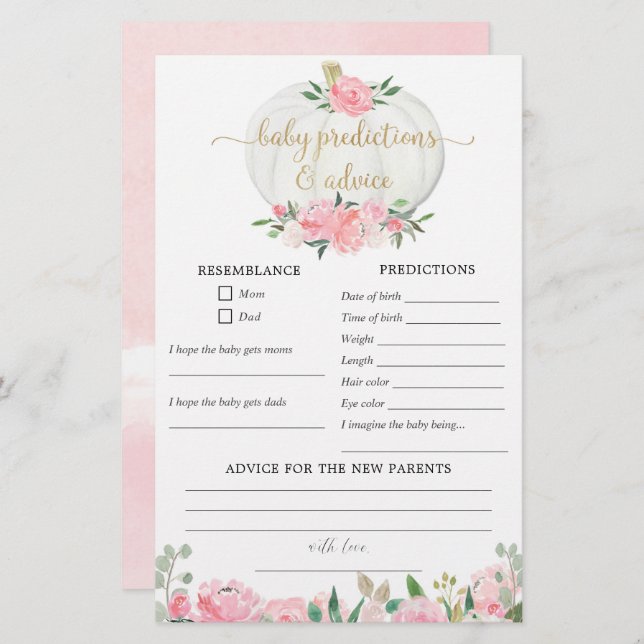 Ratenkarte für Babyvorhersagen fallen Kürbismädche (Vorne/Hinten)