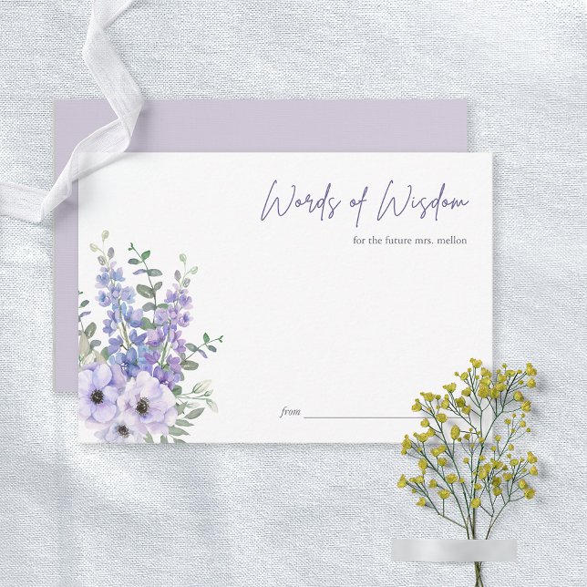 Ratenkarte für das Brautparty lila Blume Einladung (Purple Flower Script Bridal Shower Advice Card)