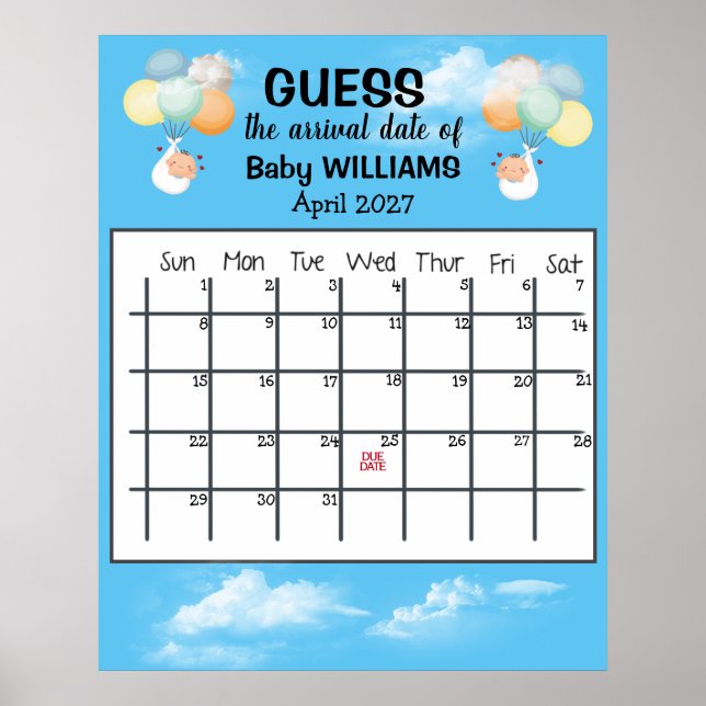 Ratet Due Date Calendar Baby Balloon Poster (Vorne)