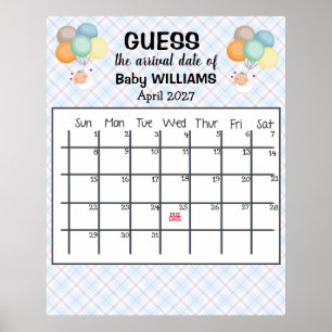 Ratet Due Date Calendar Baby Balloons Poster