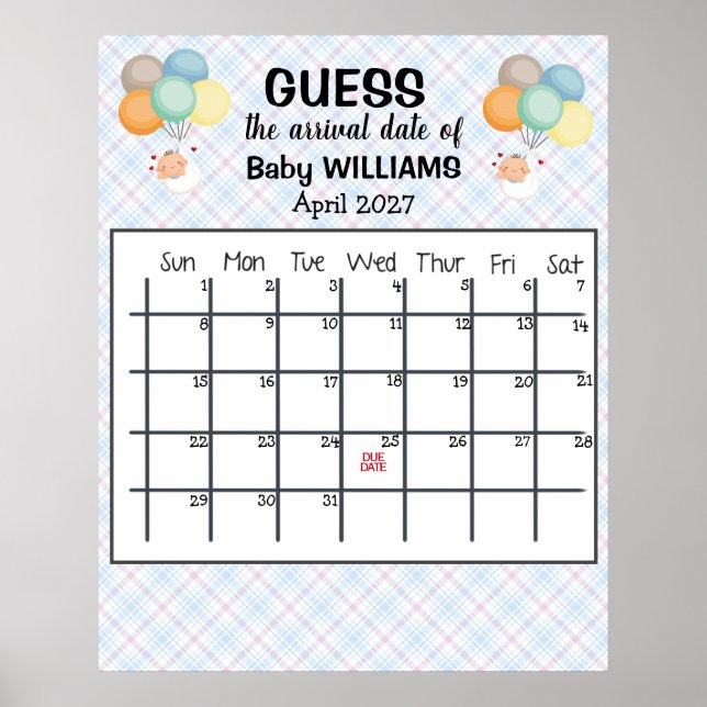 Ratet Due Date Calendar Baby Balloons Poster (Vorne)