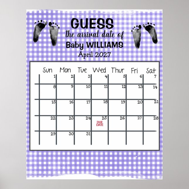 Ratet Due Date Calendar Baby Footprints Poster (Vorne)