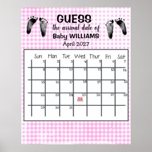 Ratet Due Date Calendar Baby Footprints Poster