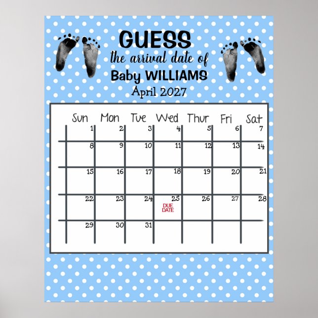 Ratet Due Date Calendar Baby Footprints Poster (Vorne)