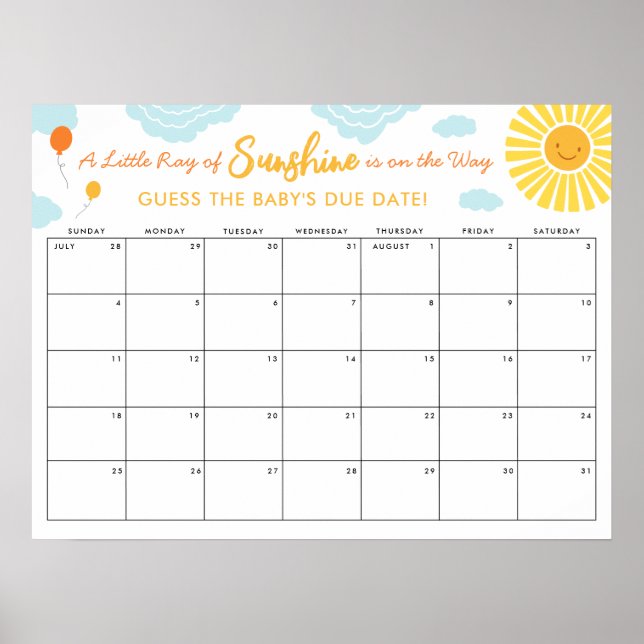 Ratet mal, das Baby Due Sign Date Kleine Ray Sunsh Poster (Vorne)