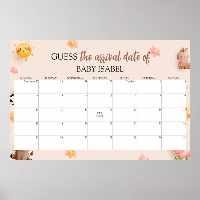 Ratet mal, wann der Baby-Duschkalender erscheint Poster (Vorne)