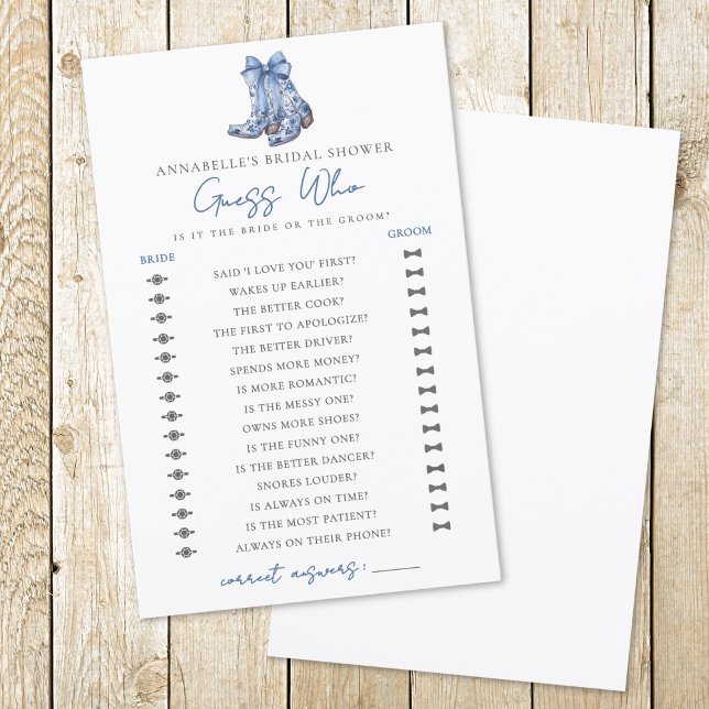 Ratet mal, wer Country Bow Cowboy Brautparty (Guess Who Country Bow Cowboy Bridal Shower)