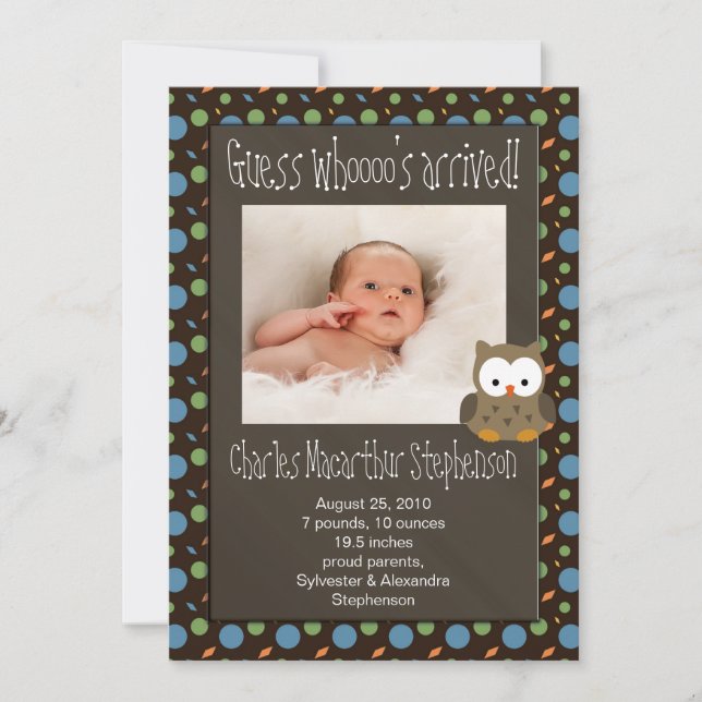 Ratet mal, wer der angekommene Baby Boy die Geburt Ankündigung (Vorderseite)