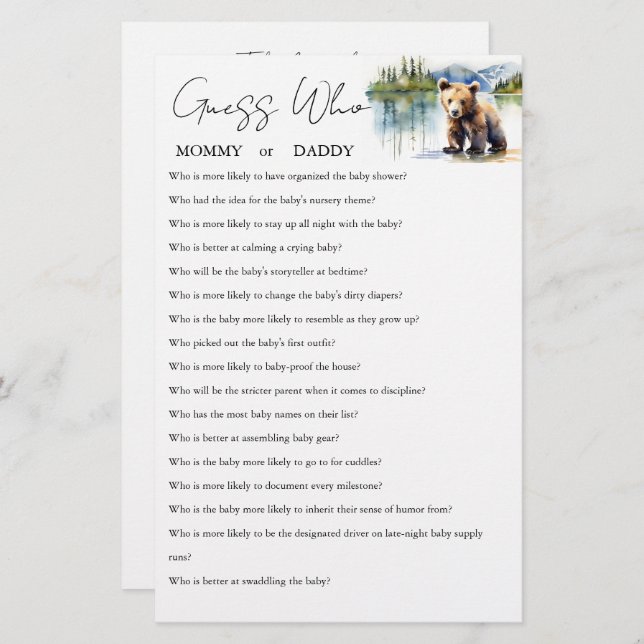 Ratet mal, wer Mama oder Papa die Duschspielkarte  (Vorne/Hinten)