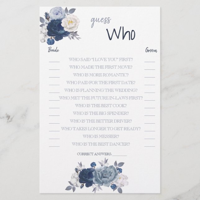 Ratet, wer Bridal Game Card Flyer (Vorne)