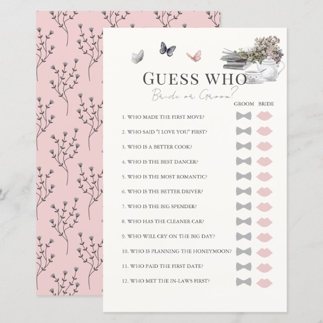 Ratet, wer Bridge Groom Book Pk Brautparty Game (Vorne/Hinten)