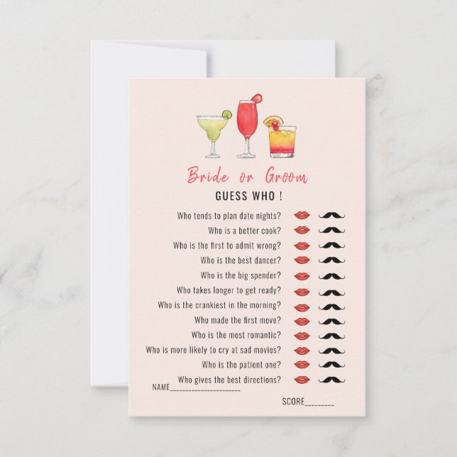 Ratet, wer Cocktail trinkt Dusche Spiel Einladung (Vorderseite)