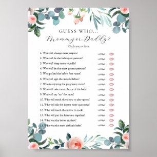 Ratet, wer Mama oder Daddy Baby Shower Spielkarte Poster