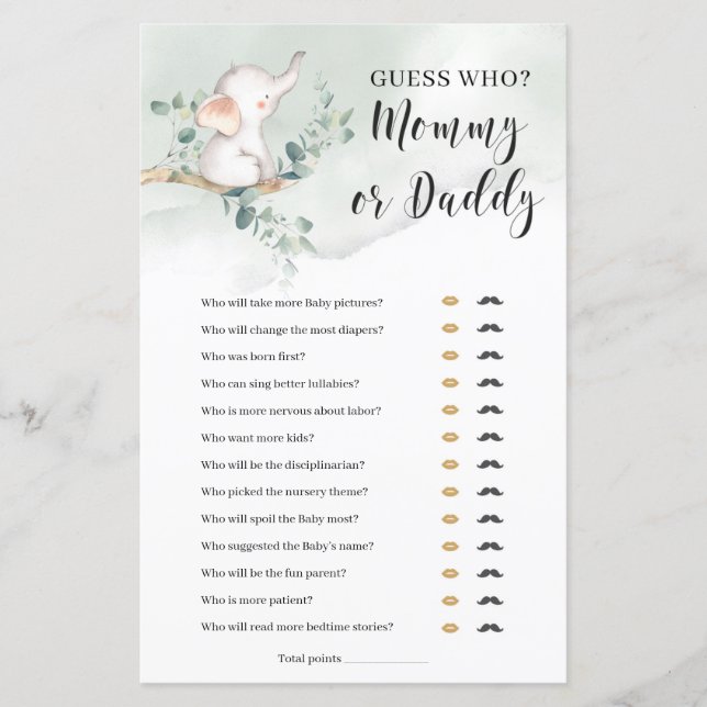 Ratet, wer Mama oder Papa-Spiel Elefant Boho (Vorderseite)