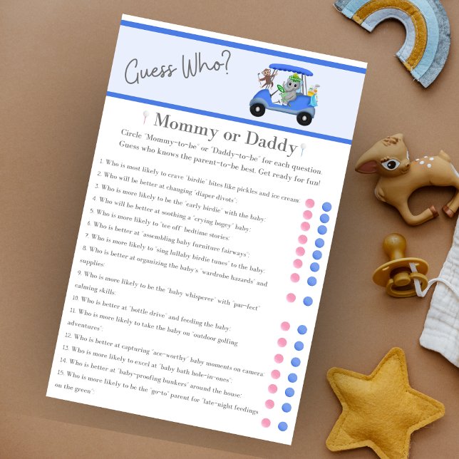 Ratet, wer Mama Vater Elephant & Monkey Golf (A Golf Themed Guess Who Mommy or Daddy version! Great for the golfing parents to be!)