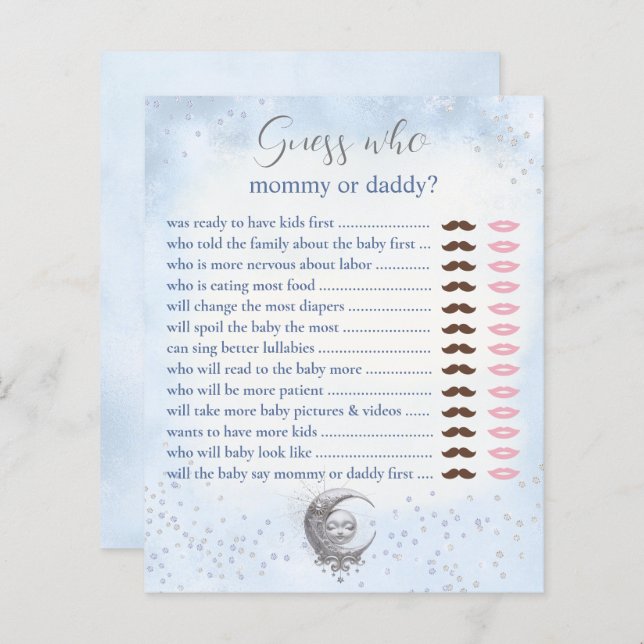 Ratet, wer Mommy Daddy Blue Moon Baby Showspiel (Vorne/Hinten)