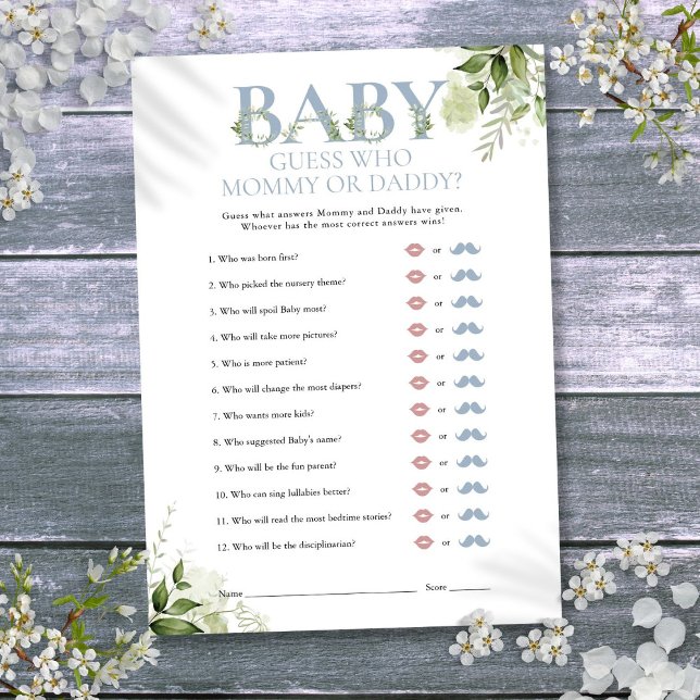 Ratet, wer Mommy Daddy Greenerenery Baby Shower Ga Einladung (Guess Who Mommy Daddy Greenery Baby Shower Game Invitation)