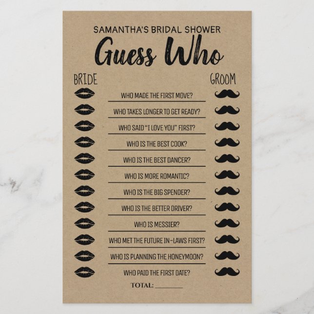 Ratet, wer Rustikale Spielkarte Brautparty Flyer (Vorne)