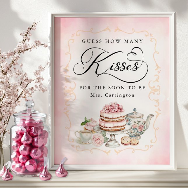 Ratet, wie viele Kisses Brautparty-Zeichen Poster (Bridal Shower Game Sign)