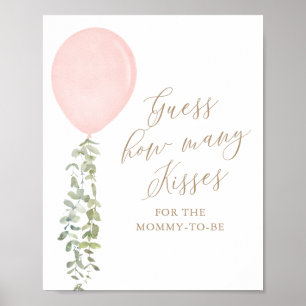 Ratet wie viele Kisses Pink Balloon Baby Dusche Poster