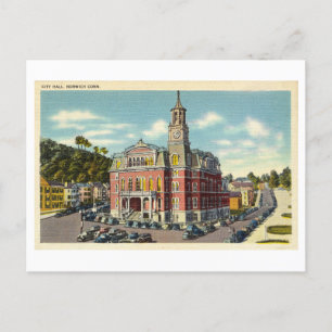 Rathaus in Norwich, Connecticut, Vintage Reise Postkarte
