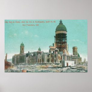 Rathaus in Ruinen nach 1906 Feuer Poster