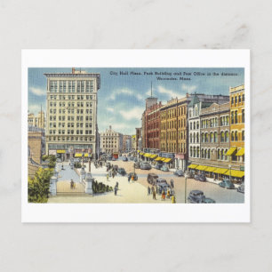 Rathausplatz in Worcester, Mass., Vintage Postkarte