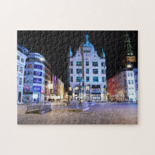 Rathausplatz Kopenhagen bei Nacht Puzzle