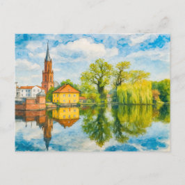 Rathenow Reflektionsansicht Aquarell havelland Feiertagspostkarte