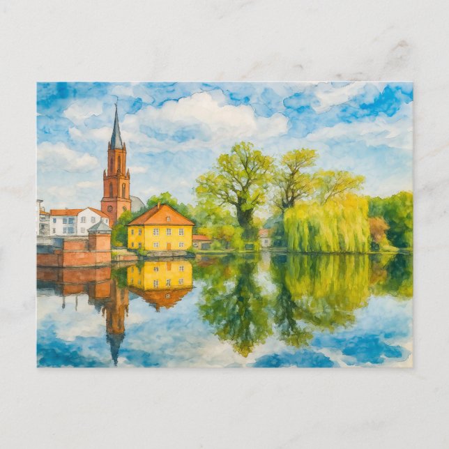 Rathenow Reflektionsansicht Aquarell havelland Feiertagspostkarte (Vorderseite)