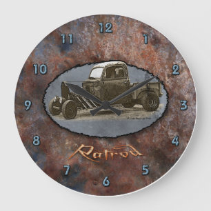 Ratrod Truck Rusty Metal Große Wanduhr