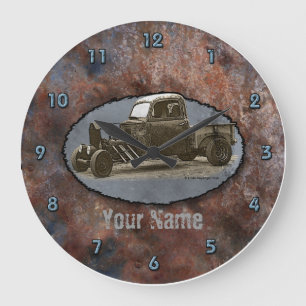 Ratrod Truck Rusty Metal Große Wanduhr