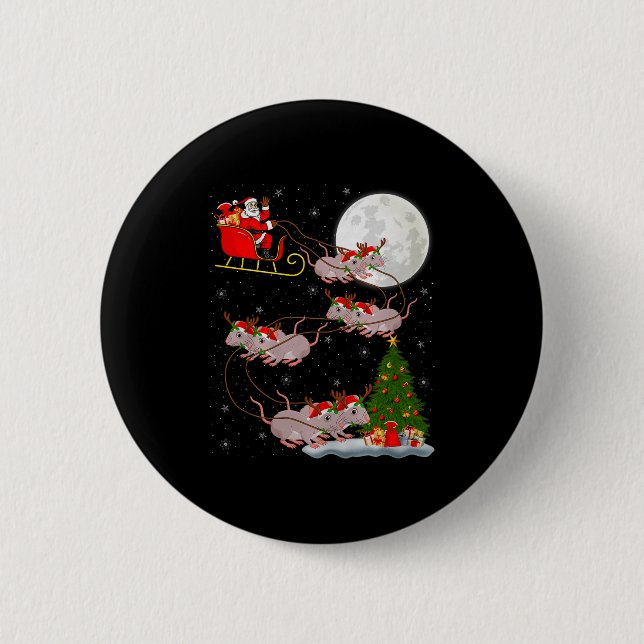 Rats Santa Sleigh Flying Funny Magical Christmas P Button (Vorderseite)