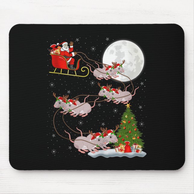 Rats Santa Sleigh Flying Funny Magical Christmas T Mousepad (Vorne)