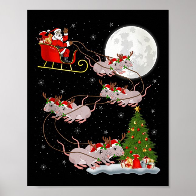 Rats Santa Sleigh Flying Funny Magical Christmas T Poster (Vorne)