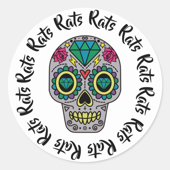 Rats Sugar Skull Runder Aufkleber (Vorderseite)