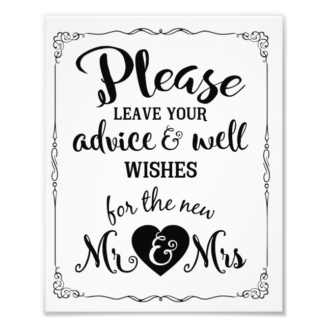 Ratschlag und Wünsche Party Hochzeitszeichen Fotodruck (Vorne)