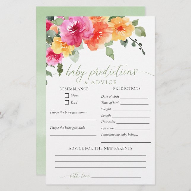 Ratschläge für Babyvorhersagen Farbige Frühlingsbl (Vorne/Hinten)