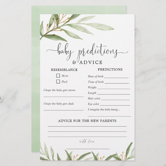 Ratschläge für Babyvorhersagen, grünes Gold (Vorne/Hinten)