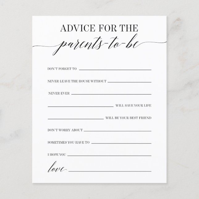 Ratschläge für das Babyduschenspiel der Eltern (Vorderseite)