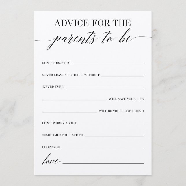 Ratschläge für das Babyduschenspiel der Eltern Programm (Vorderseite)