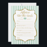 Ratschläge für das Bride Mint Green Gold Brautpart Hinweiskarte<br><div class="desc">Ratschläge für die Brautkarten in Minzgrün und Gold. Diese elegante und lustige Brautberatung Dusche Sport Minze und weiße Streifen mit goldenen Imitat Glitzer Akzent und Goldtext.</div>