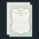 Ratschläge für das Bride Mint Green Gold Brautpart Hinweiskarte<br><div class="desc">Ratschläge für die Brautkarten in Minzgrün und Gold. Diese elegante und lustige Brautberatung Dusche Sport Minze und weiße Streifen mit goldenen Imitat Glitzer Akzent und Goldtext.</div>